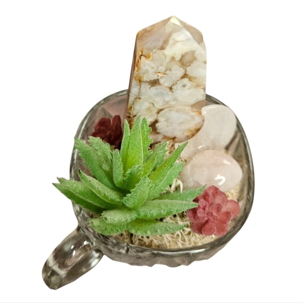 Transformation and Self Love - Flower Agate Four Sided Tower Mini Crystal Garden